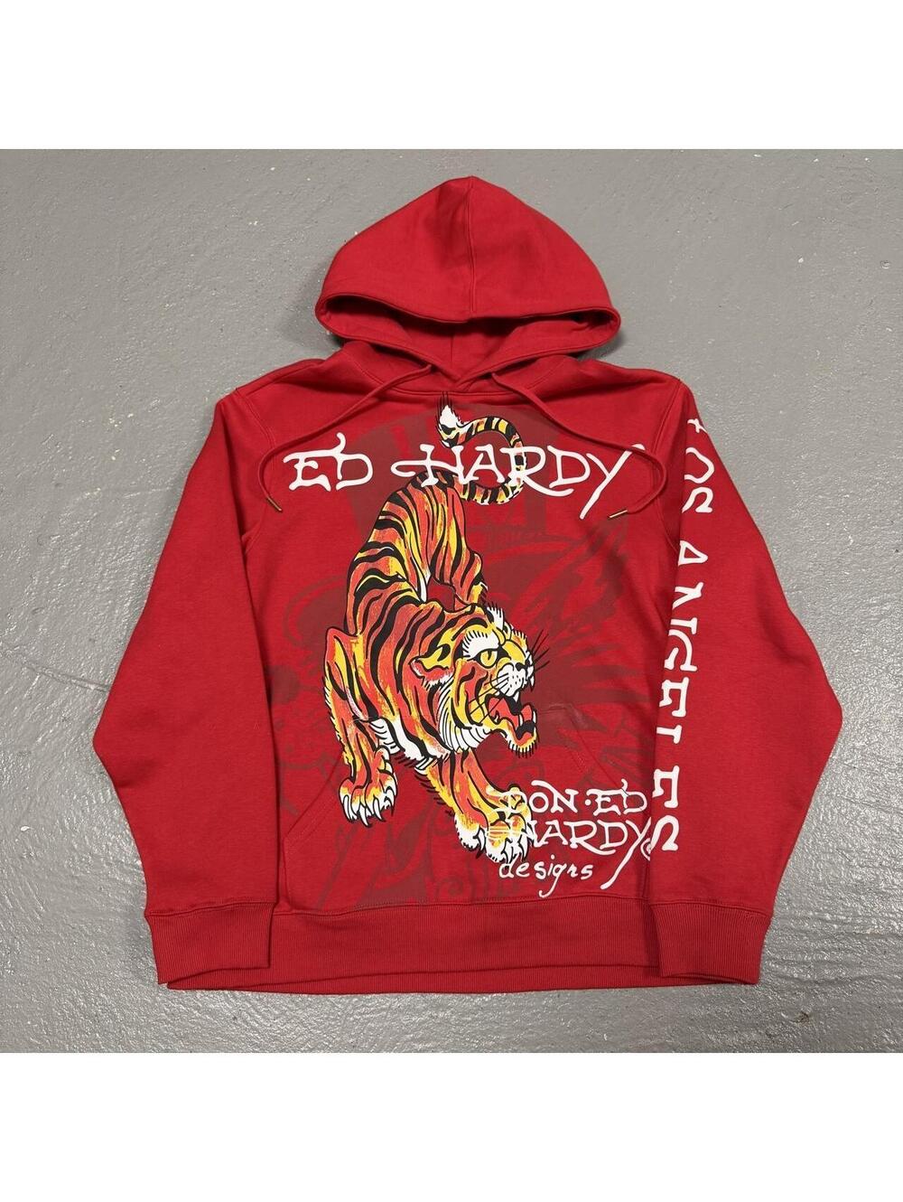 BRAND NEW Don Ed Hardy Los Angeles Tiger Print Red Pullover Hoodie